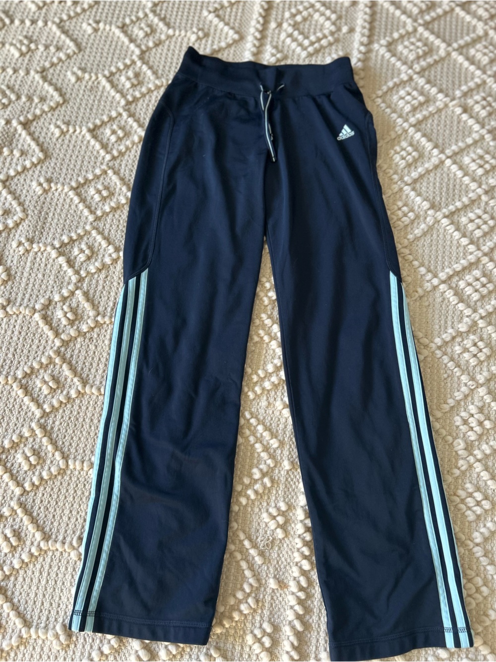 adidas Navy Joggers with Light Blue Side Stripes and Drawcord